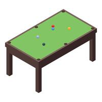 Snooker table showing billiard balls scattered on green cloth in isometric view vector