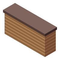 Wooden cash desk counter with horizontal slats isometric view vector