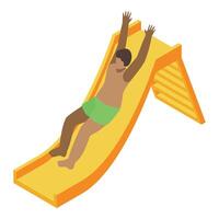Child sliding down on playground slide, having fun in summer vector