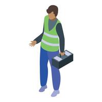 Road worker carrying toolbox wearing high visibility vest vector