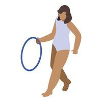 Rhythmic gymnast performing with hoop, isometric illustration vector
