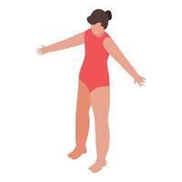 Gymnast performing floor exercise with extended arms and red leotard vector