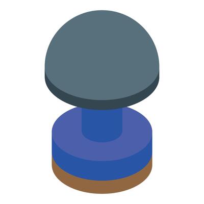 Modern round table lamp with blue base illuminating space
