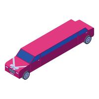 Pink limousine waiting for newlyweds leaving church after wedding ceremony vector
