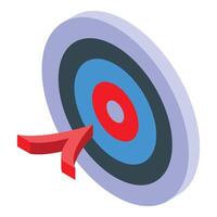 Red arrow hitting center of isometric target achieving business goal vector