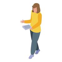 Office worker holding documents and explaining work strategy vector