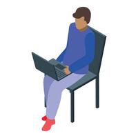 Programmer working on laptop sitting on chair typing code vector