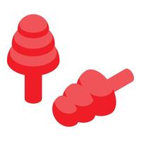 Red earplugs protecting hearing with effective noise reduction vector