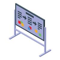 Interactive whiteboard showing project management workflow with flowchart and sticky notes vector