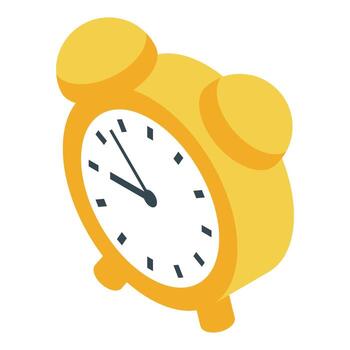 Yellow alarm clock showing time in isometric view vector