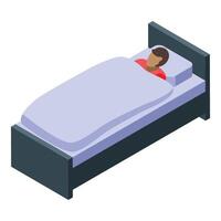 Patient resting in hospital bed, isometric view of healthcare vector
