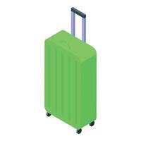 Green rolling suitcase ready for traveling isometric view vector