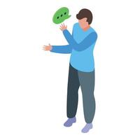 Young man gesturing while explaining something with speech bubble appearing above him vector