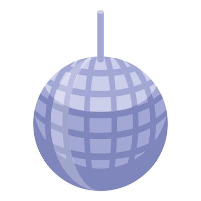Purple disco ball rotating and reflecting light beams