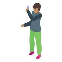 Blogger recording content with smartphone, isometric view vector