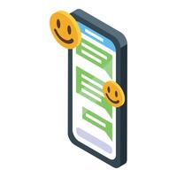 Smartphone showing chat with emojis exchanging positive messages vector