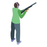 Professional skeet shooter aiming with shotgun during competition vector
