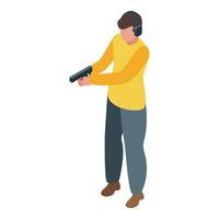 Police officer training with handgun at shooting range, wearing ear protection vector
