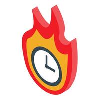 Burning clock showing time running out isometric icon vector