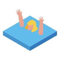 Drowning woman asking for help in water with raised hands isometric icon vector