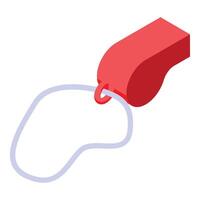 Red whistle with lanyard hanging in isometric view vector