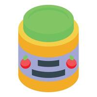 Closed jar of apple sauce or baby food with green lid and blank label isometric view vector