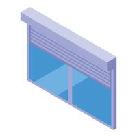 Modern roller shutter protecting blue glass window, isometric view vector