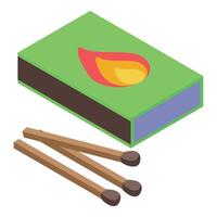 Matchbox with matches and flame icon, preparing for fire lighting vector
