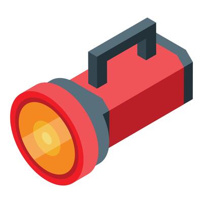 Red flashlight lighting up providing illumination in isometric view