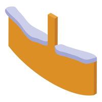 Snow covering curved wooden fence in isometric view vector