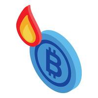 Burning bitcoin is falling in value, cryptocurrency crash concept vector