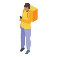 Courier using smartphone app for delivery tracking and navigation vector