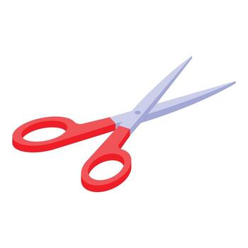 Red scissors cutting through white background isometric view vector