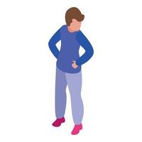 Young man standing with hands on hips looking down isometric view vector