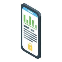 Secure mobile phone showing statistics and data with lock icon vector