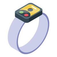 Smart bracelet showing charging status on screen and purple strap vector