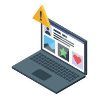 Social media account security alert warning notification on laptop computer screen vector