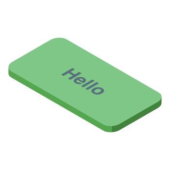 Green rounded rectangle showing hello text in isometric view vector