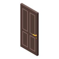 Brown closed door with golden handle isometric view vector