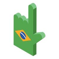 Green hand showing index finger up with brazil flag sign, isometric view vector