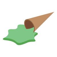 Pistachio ice cream dropping from a cone on the ground vector