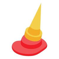 Red and yellow traffic cone guiding road traffic flow isometric icon vector