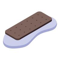 Chocolate covered ice cream sandwich resting on a blue surface vector