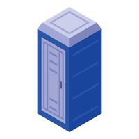 A blue toilet with a door open vector