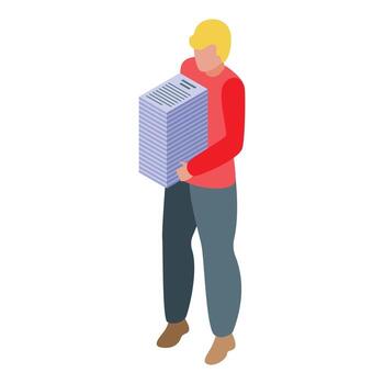 Office worker carrying a stack of paperwork documents vector