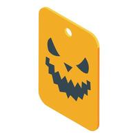 Halloween label showing scary face with isometric view vector