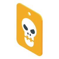 Skull jaw wired shut on yellow label isometric illustration vector