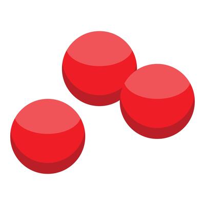 Three red spheres creating dynamic composition on white background
