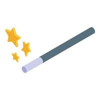 Magic wand creating stars, isometric wizard tool for magical effects vector