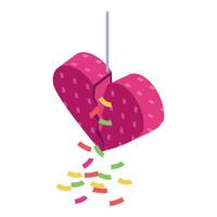 Broken heart pinata releasing colorful confetti, celebrating the end of love vector